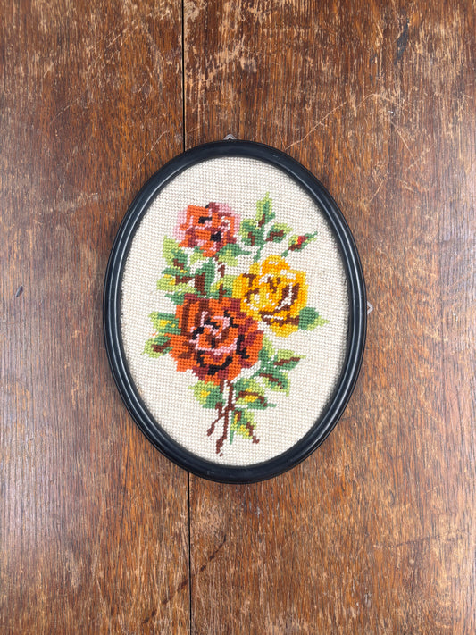 Framed floral cross stitch